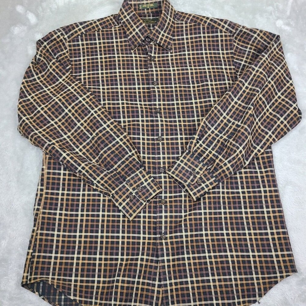 Charles Ovris Signature Mens M Sleeves Button Down Shirt Charcoal‎ VTG 90s Plaid